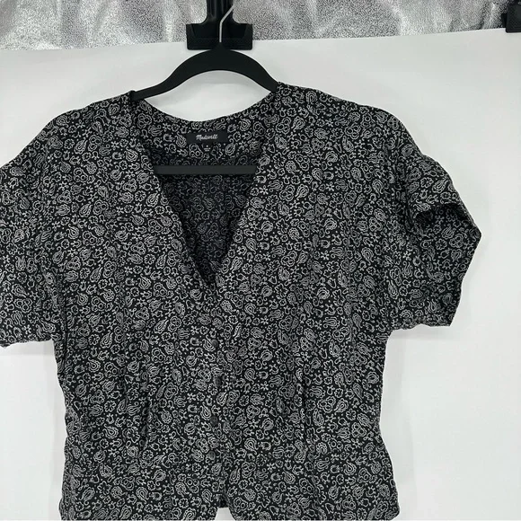 Madewell Pleated Black & White Short Sleeve Top Medium - Picture 3 of 7